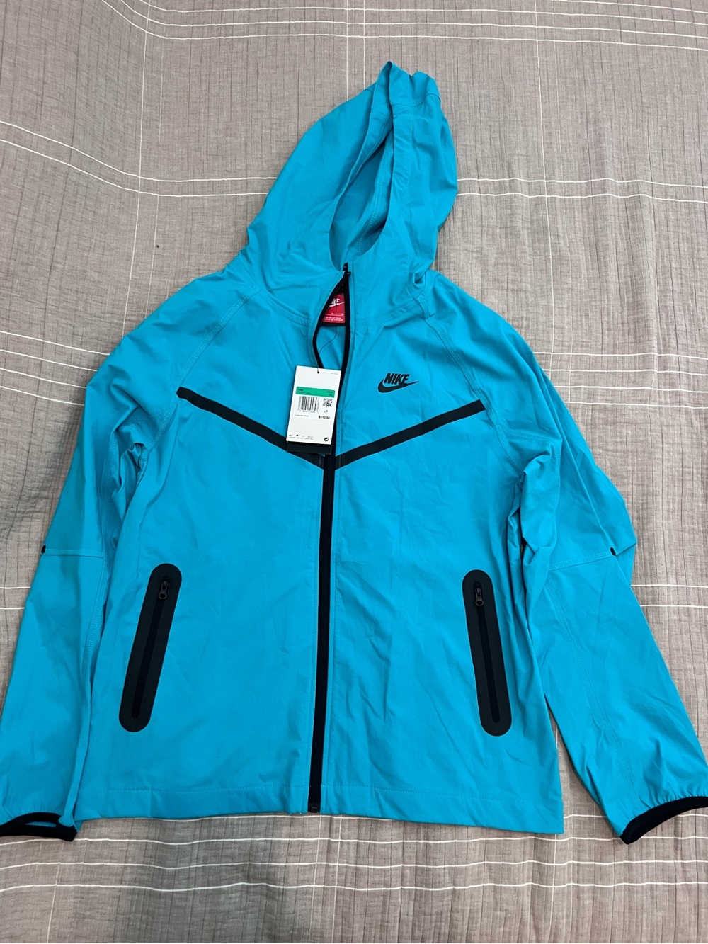 Nike Kids Teal Blue Hooded Rain Jacket with Black Accents